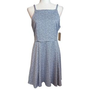 Copper Key Dress XL Blue Ditsy Floral Fit Flare Mini Sleeveless Square Neck Zip